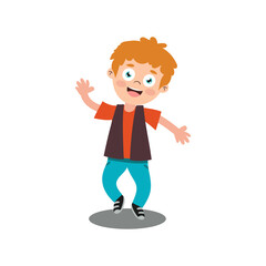 Cheerful happy boy child jumping with fun