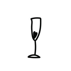 Vector illustration of a Champagne glass for Valentine's Day with a black line on an isolated background.Single,simple,festive picture in doodle style.Design for cards,stickers,posters,web,packaging.