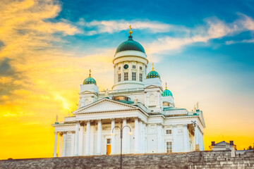 Helsinki Cathedral, Helsinki, Finland. Summer Sunset Evening.