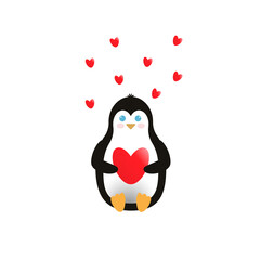 penguin with heart. Cute cartoon animal illustration.Flat vector illustration.Baby penguin icon.Cute little penguin. funny. valentines day