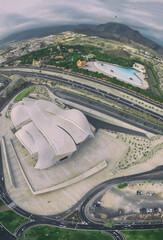 Overhead aerial vertical panorama of Arona landscape in Tenerife from drone.