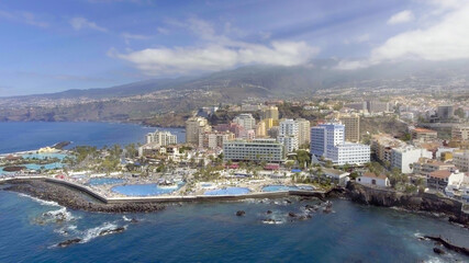 Fototapeta premium Aerial view of Puerto de la Cruz on a sunny day, Tenerife