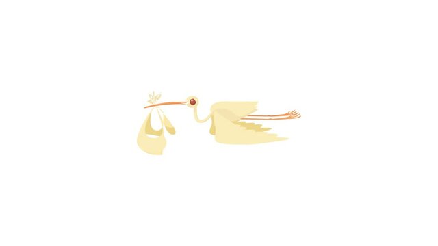 Stork delivering a newborn baby icon animation best cartoon object on white background