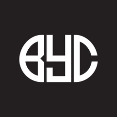 BYC letter logo design on black background. BYC
