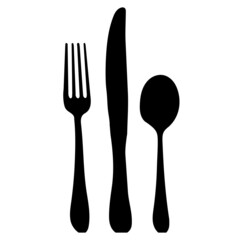 fork, spoon, knife silhouette, on a white background, vector, isolated