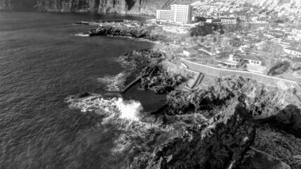 Aerial view of Garachico landscape in Tenerife from drone.