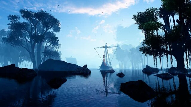 Sailing ship in the bay