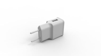 3D rendering of phone charger socket plug electrical charge jack. Isolated in studio background