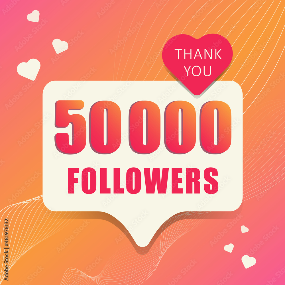 Wall mural 1 adorable banner 50 000 followers. thank you. banner, button, poster for social media. vector illus