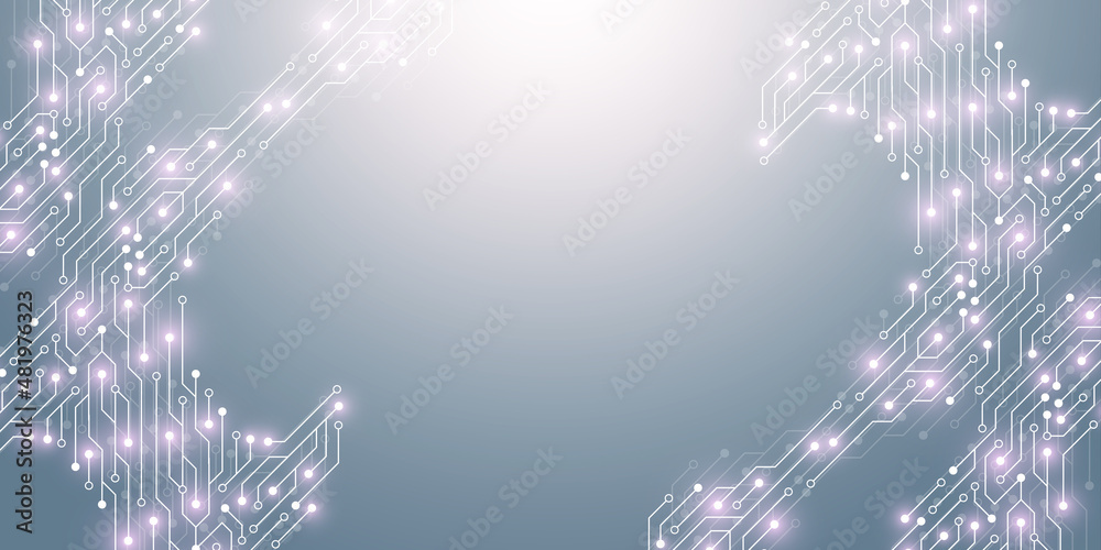 Wall mural computer motherboard background with circuit board electronic elements. electronic texture for compu