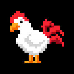 Obraz premium Rooster in pixel. illustration Rooster in pixel art