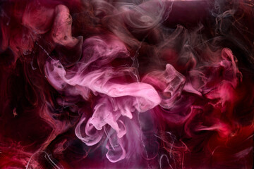 Pink smoke on black ink background, colorful fog, abstract swirling touch ocean sea, acrylic paint...