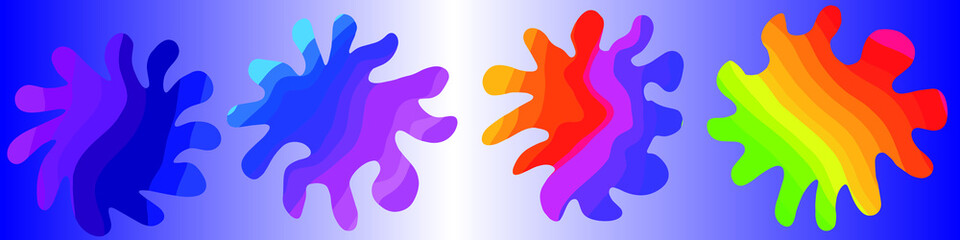 
A set of paint splashes. Horizontal banner in cartoon style. For designing a wide range of objects of various sizes and colors without loss of quality.EPS10.