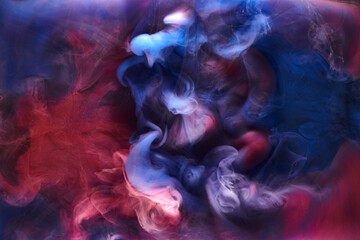 Blue pink smoke on black ink background, colorful fog, abstract swirling ocean sea, acrylic paint...