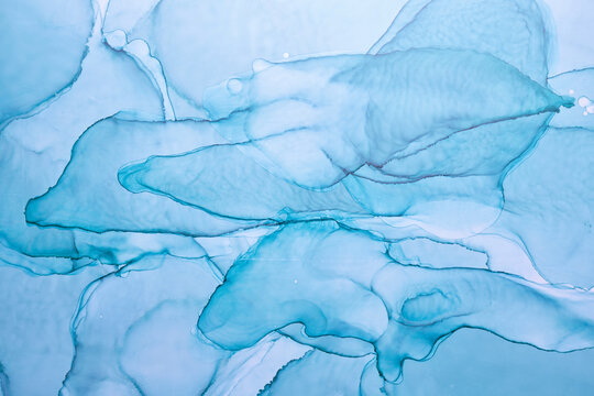 Abstract navy blue ocean sea sky watercolor background. indigo paint stains and spots, water waves, luxury fluid liquid art wallpaper © amixstudio