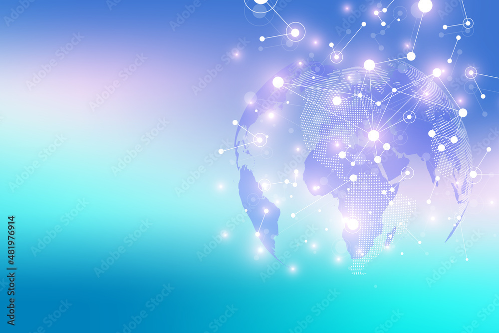 Poster Global network connection. Social network communication in the global business. World map point and line composition concept, illustration.