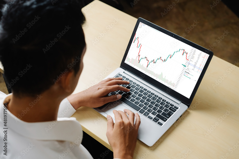 Poster stock market data chart analysis by ingenious computer software . investment application display sto