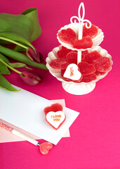 heart shaped candy and greeting card