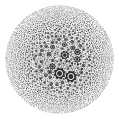 Gear connectors items are organized into round group. Gear connectors icon round collage. Abstraction round bubble collage is combined from gear connectors items.