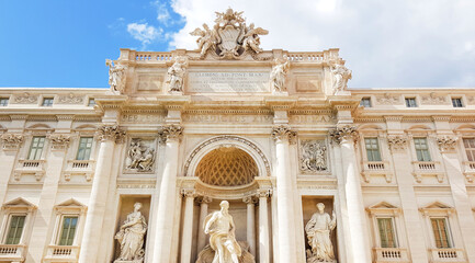 Art statue in Rome trevi fountain and  (Fontana di Trevi) in Rome, Italy, Trevi is most famous fountain of Rome. Architecture and landmark of Rome. Postcard of Rome.