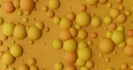 3d render. yellow ochre background texture bubbles balls geometric backdrop
