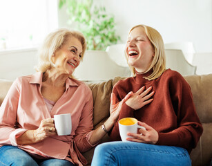 child mother daughter grandmother granddaughter family parent home woman happy kid grandma...