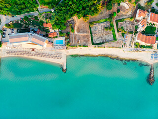 Aerial view of the sea and beach line of Halkidiki, Greece