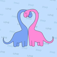 Blue and pink dinosaurs in honor of Valentine's Day