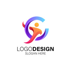 People and letter C for business, technology and people care logo design