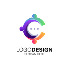 People and letter C for business, technology and people care logo design