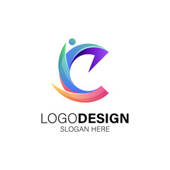 People and letter C for business, technology and people care logo design