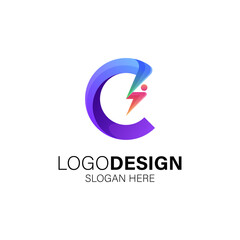 People and letter C for business, technology and people care logo design