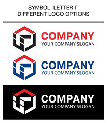 different logo options. print. symbol black white red blue, the russian letter G