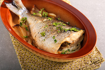 Baked bream fish