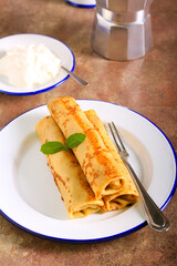 Stuffed crepes rolls, served