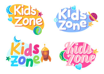 Kids zone play room area sign label banner for playground in colorful style children