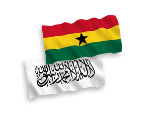 National vector fabric wave flags of Taliban and Ghana isolated on white background. 1 to 2 proportion.