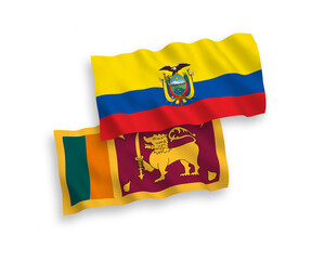 National vector fabric wave flags of Sri Lanka and Ecuador isolated on white background. 1 to 2 proportion.