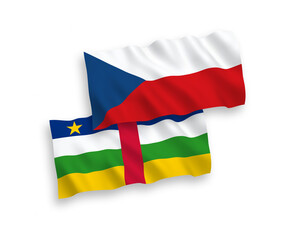 National vector fabric wave flags of Czech Republic and Central African Republic isolated on white background. 1 to 2 proportion.