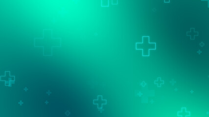 Medical health blue green cross neon light shapes pattern background. Abstract healthcare technology and science concept.