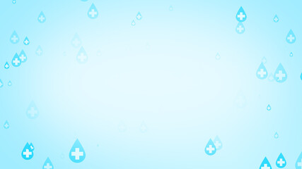 Medical health cross white on blue sanitizer drop pattern background.