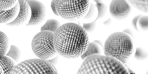 abstract silver metallic spheres balls with tiled surface 3d render illustration