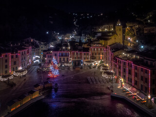 Fototapeta na wymiar Christmas in Portofino - View from the drone