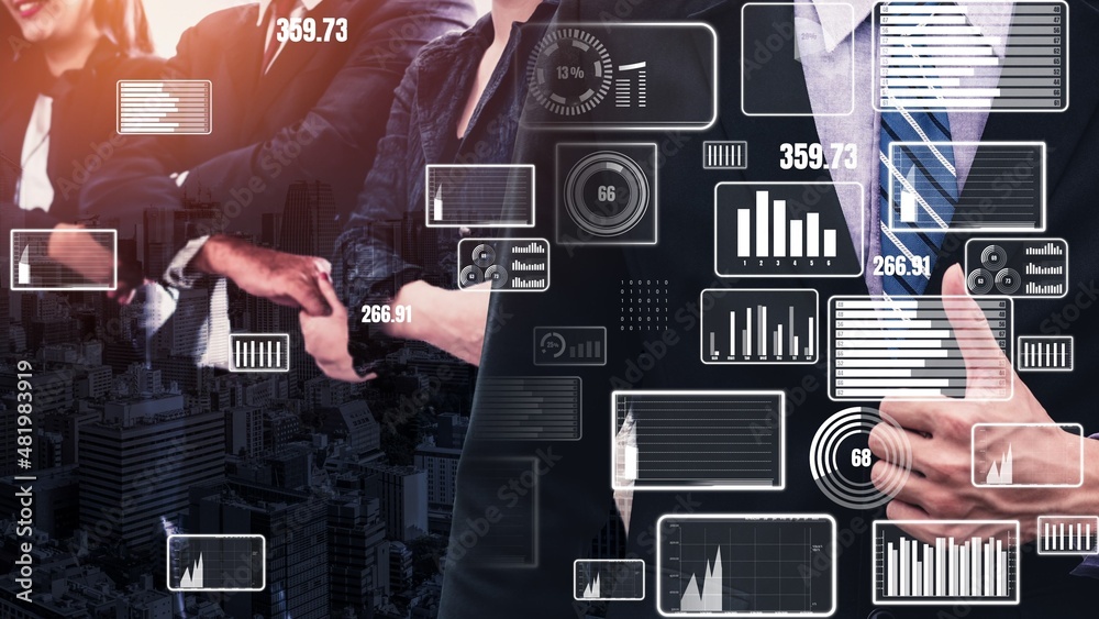Poster conceptual business dashboard for financial data analysis . 3d render computer graphic .