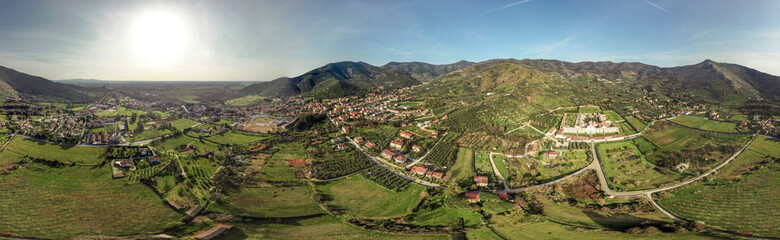 Panoramic view from drone of the Certosa of Calci, Tuscany, Italy