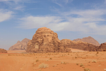 Jordan, Wadi Rum desert rock formations and mountains