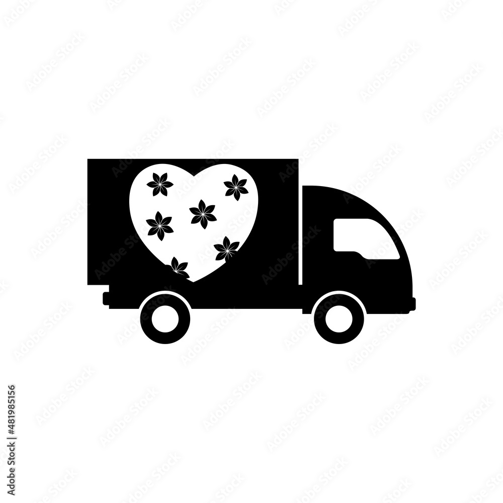 Wall mural Delivery truck with heart icon isolated on white background