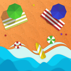 The beach scene from the top in summer. Happy holiday concept.