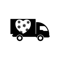 Delivery truck with heart icon isolated on white background