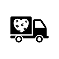 Delivery truck with heart icon isolated on white background